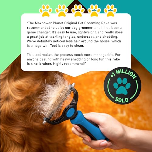 Maxpower Planet Dog Grooming Rake, Deshedding Undercoat Brush, Dogs & Cats - color: Blue, size: Large
