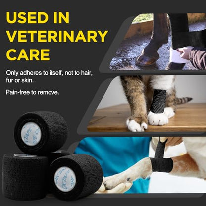 OK TAPE 12 Rolls Self Adhesive Bandage Wrap, Cohesive Elastic Athletic Tape - color: Black, size: 2 Inch