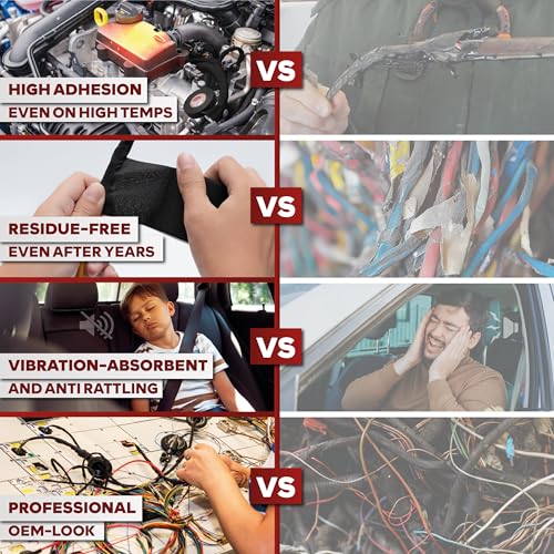 XFasten Wire Harness Tape, 3/4-Inch x 50-Foot (3-Pack), High Temp Wiring Loom Harness, Self-Adhesive Felt Cloth Electrical Tape for Automotive Engines, Noise Dampening, and Cable Protection - style: 3/4-Inch x 50-Feet (3-Pack)
