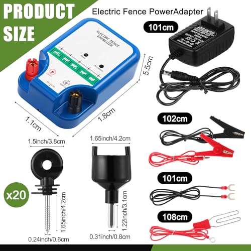 MorningRo 8 Mile Electric Fence for Livestock, 12kv 2j Electric Fence Charger, 3366 ft Polywire, 40 T Post Insulator, 20 Screw in Insulator for Horse Cattle Pasture