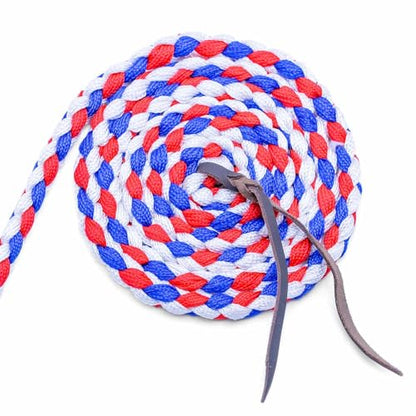 Jeffers Equine Braided Mule Tape Halter with 10' Detachable Lead Rope Set for Horses, 14 to 18 Hands - Stylish Design with Adjustable Poll Strap, Easy to Use Western Tack - Red, White & Blue - color: Red, White & Blue