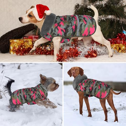 Dogcheer Warm Dog Coat, Waterproof Dog Jacket Reflective Adjustable Puppy Winter Coat with Buckle, Christmas Pet Snow Jacket Turtleneck Fleece Sweater for Small Medium Large Dogs - Camo Pink, M - color: Camo Pink, size: Medium