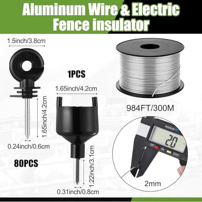 MorningRo Electric Fence Charger Kit 0.25 J 5 Mile 80 Insulators 985ft Wire - style: 0.25 Joule
