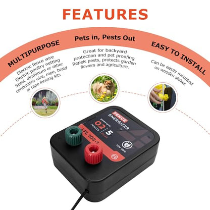 Electric Fence Charger, Electric Fence Energizer 0.2 Joule Ac Powered - size: 105-1