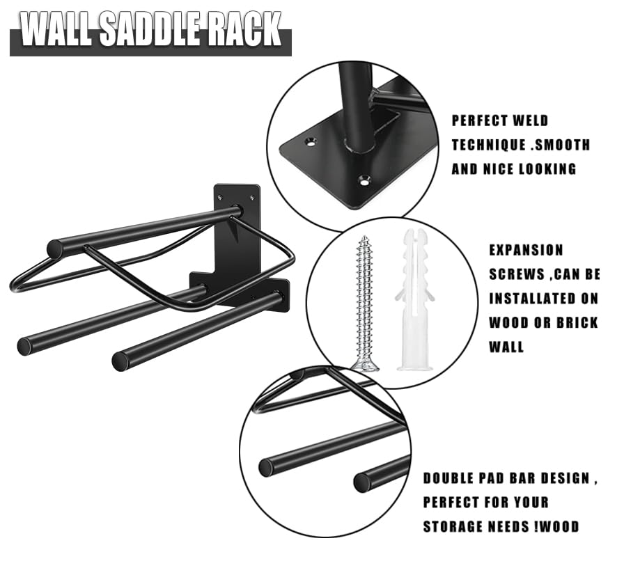 4 Sets Wall Mounted Saddle Rack With Double Pad Bar - Heavy Duty Stand for English and Western Saddles - 23.8x12.6x7.5 Inches - style: Two Bar-4PCS