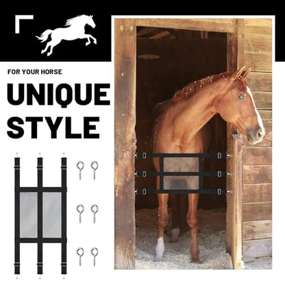 Horse Stall Guard, 57 x 18 Inch Adjustable Nylon Black Mesh Gate for Horses