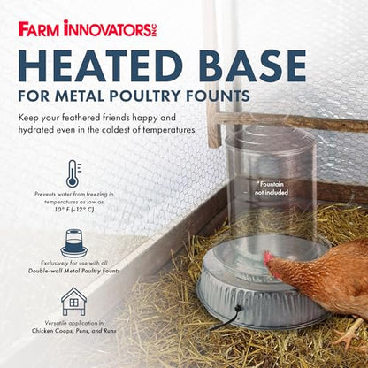 Farm Innovators 125 Watt Heated Base for Double Wall Metal Poultry Founts with 35 Degrees Fahrenheit Temperature and Below, Metallic