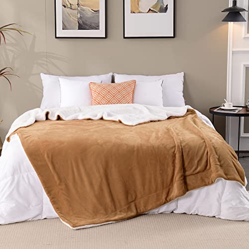 SOCHOW Sherpa Fleece Throw Blanket, Camel, 50x60 inches - color: Camel, size: 50"×60"