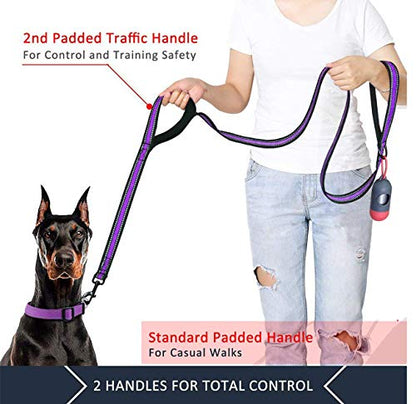 JSXD Heavy Duty Double Handle Dog Leash - 5 FT with Comfortable Padded and Reflective Rope, for Small to Large Dogs (Wide-Purple) - color: Wide-Purple