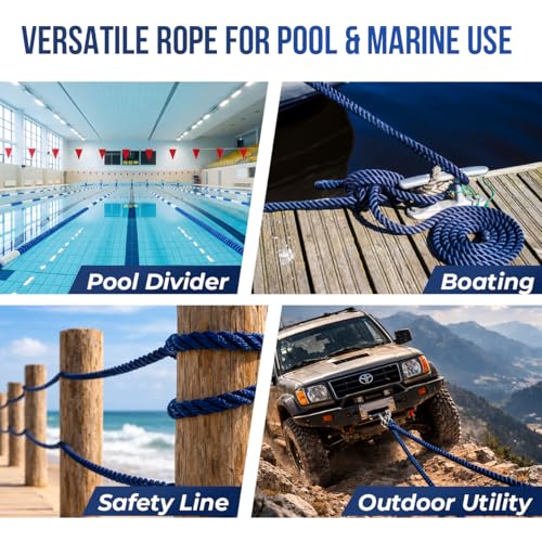5071lbs Heavy Duty PP/Polyester/Nylon Rope, White, 1/2inX98FT | Weather-Resistant & Waterproof Rope for Pool, Camping, Construction & Rigging Applications - color: White, size: 1/2in X 98FT