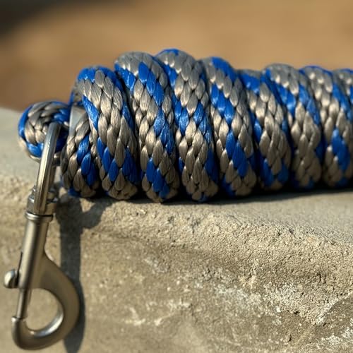 Horse Poly Lead Rope with Heavy Duty Bolt Snap, Braided Rope for Horse and Livestock (Royal Blue/Silver) - color: Royal Blue/Silver