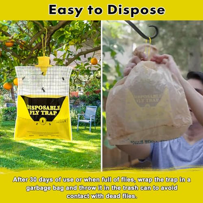 Outdoor Fly Traps for Patio - 4 Large Pre-Baited Flies Wasp Bags Disposable - size: 4 Pack