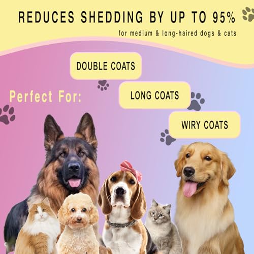 Pet Grooming Rake for Dogs & Cats - Double-Sided Deshedding and Dematting Tool, Gently Remove 95% of Loose Undercoat & Mats for Long-Haired Pets, Painless Fur Brush for Shedding Control (Pink) - color: Pink