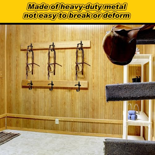 Hicarer Horse Bridle Rack Wall Mount Black Metal Bridle Holder with Hook and Screws Bracket for Horse Barn Tack Room Stall Storage Derby Day Supplies