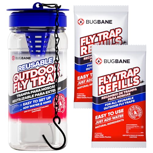 1 Reusable Outdoor Fly Trap with Chains with 8 Non-Toxic Dissolvable Bait Refills