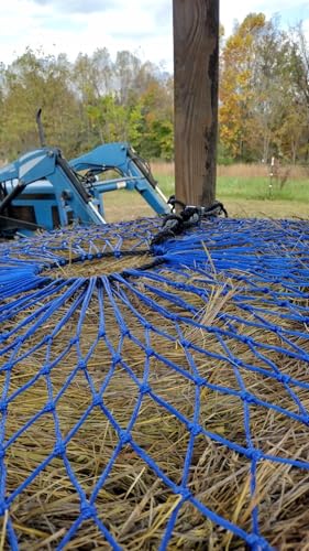 Round Bale Hay Net for Horses, Fits 4-ft Round Bales, 2" Slow-Feeder Mesh, Heavy-Duty Nylon with Drawstring — Field Hay Net to Reduce Hay Waste, 5 ft x 4 ft