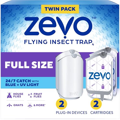 Zevo Flying Insect Trap for Fruit Flies & Gnats, 2 Plug-in Bases, 2 Refills - style: 2 Devices & 2 Cartridges