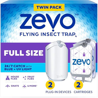 Zevo Flying Insect Trap for Fruit Flies & Gnats, 2 Plug-in Bases, 2 Refills - style: 2 Devices & 2 Cartridges