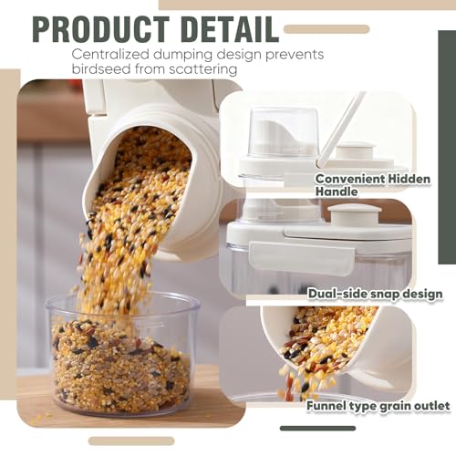 Maxdot 2 Pcs Bird Food Storage Container, Bird Seed Container with Lids Airtight Cup Pet Parrot Food Storage 1.7 Qt & 3 Qt Measuring Containers Easy Pour Spouts for Macaws African Cockatoos (Beige) - color: Beige