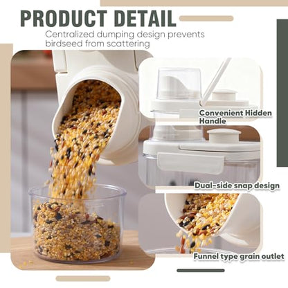 Maxdot 2 Pcs Bird Food Storage Container, Bird Seed Container with Lids Airtight Cup Pet Parrot Food Storage 1.7 Qt & 3 Qt Measuring Containers Easy Pour Spouts for Macaws African Cockatoos (Beige) - color: Beige