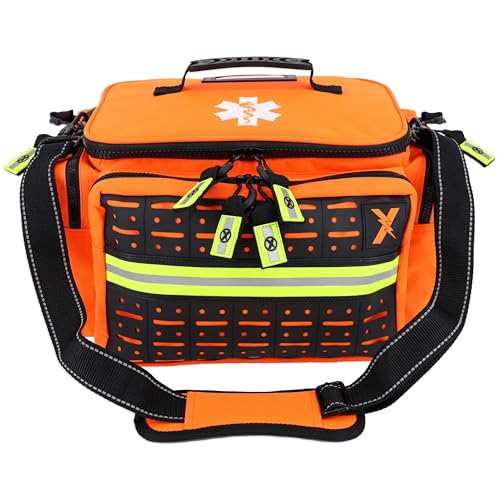 Lightning X Medium First Responder EMT Bag | LXMB25 | w/Reflective, Shoulder Strap & Zippered Compartments for First Aid + Trauma Supplies - Orange - color: Orange