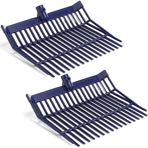 Lasnten Manure Fork Replacement Head, 18 Tines Pitchfork Head with Screws and Nuts, Horse Manure Rake for Picking up Grass and Hay (Navy,2 Pcs) - color: Navy