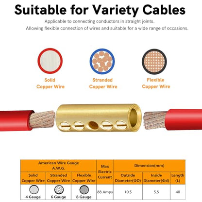 6 Gauge Wire Butt Connectors 6 PCS Brass Mechanical Butt Splice Connectors Kit 6 AWG Mechanical Repair Splice Kit Splice Screw Sleeves 6 PCS Mechanical Splices & 3:1 Heat Shrink Tubes - color: Bare Brass