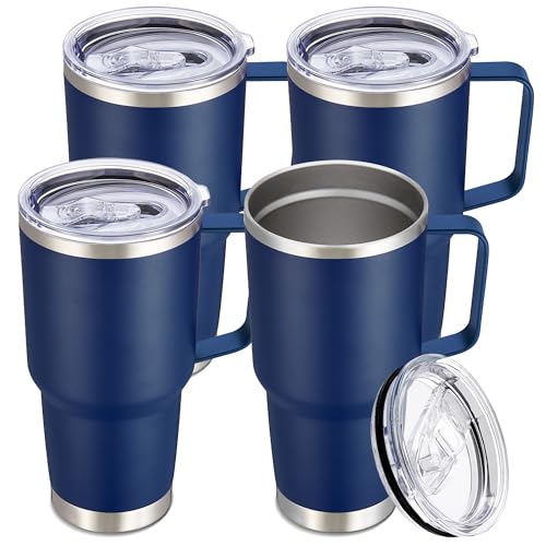 30 oz Stainless Steel Tumblers Bulk with Handle and Lid, 4 Pack - color: Navy