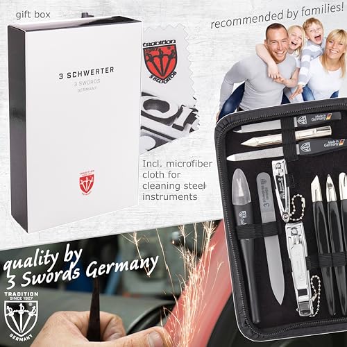 3 Swords Germany – Manicure Pedicure Grooming Set kit (548) - color: Black - Genuine Leather