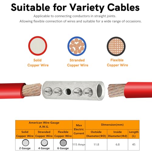 4 Gauge Wire Butt Connectors 6 PCS Tinned Brass Mechanical Butt Splice Connectors Kit 4 AWG Mechanical Repair Splice Kit Splice Screw Sleeves 6 PCS Mechanical Splices with 6 PCS 3:1 Heat Shrink Tubes - size: 4 Gauge, style: Mechanical Splice - Tinned Bras