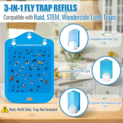 Qualirey 25 Pack Fly Trap Refill Cartridges Compatible with Raid/STEM/Wondercide Flying Insect Traps, Light Trap Refills Strong Glue Card for Fly Insect Bug Mosquito Gnat Traps Indoor
