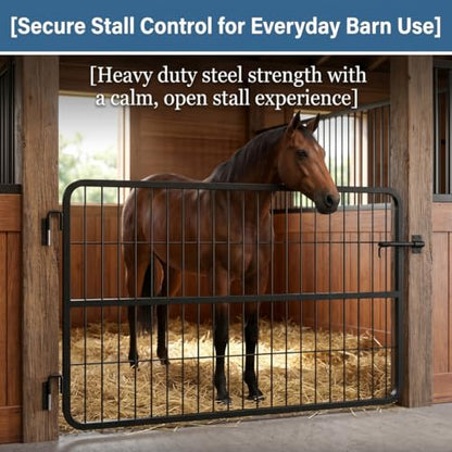 Durable 48"x24" Grid Horse Stall Gates, Two-Way Opening Matte Black Stall Guards for Horses, Robust Steel Stable Door for Show Stables & Barns, Easy Installation