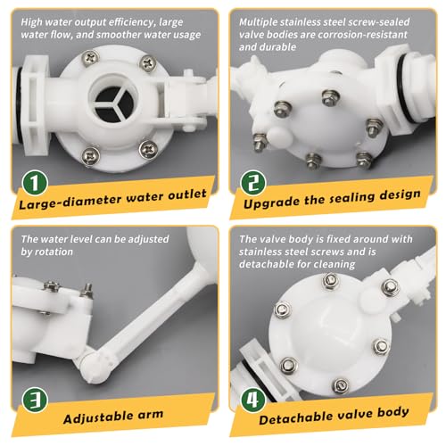 3/4 Detachable Floating Float Valve,White Plastic Water Float Valve with Adjustable Arm for Water Level Control for Water Tank Pond, Livestock Waterer (3/4") - size: 0.75 Inch