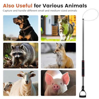 Animal Catch Pole Control Tool – 60"-92" Adjustable Noose Pole Animal Control Kit for Dogs, Feral Cats & Medium Wildlife Handling with Safety Accessories