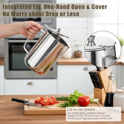 67 oz 304 Stainless Steel Pitcher with Lid, 2 L Large Mouth Graduated Beakers, Large Metal Measuring Cup with Handle, Milk Frothing Jug for Latte Art, Espresso Machines, Iced Tea - size: 67 Ounces