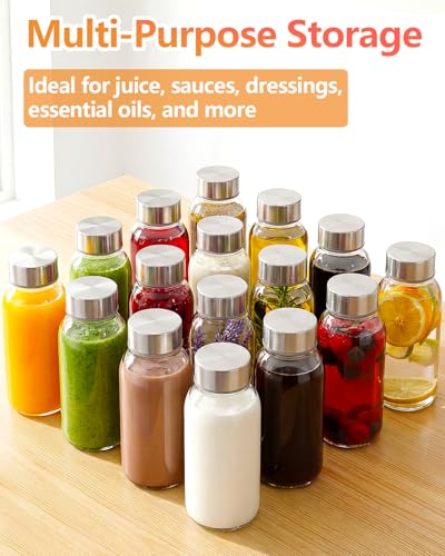 Zukro 8 oz Small Glass Juice Bottles with Stainless Steel Lids Leak Proof - color: silver lid - 4 pack