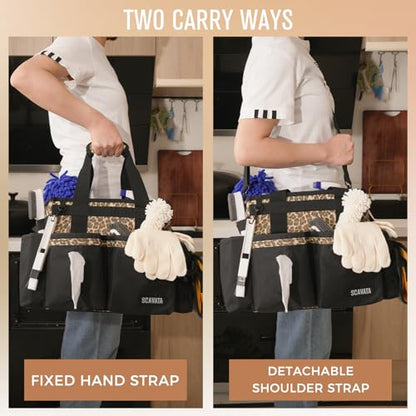 SCAVATA Compact Wearable Cleaning Caddy with Handle & Shoulder Straps - color: Leopard