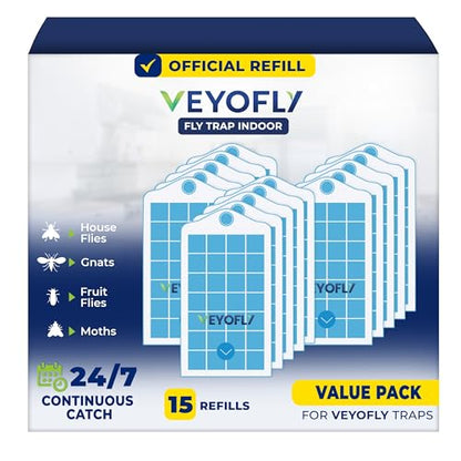 VEYOFLY Official Refill Fruit Fly Traps Indoor, Gnat Trap | 15-Pack - color: White, size: 15 Refills