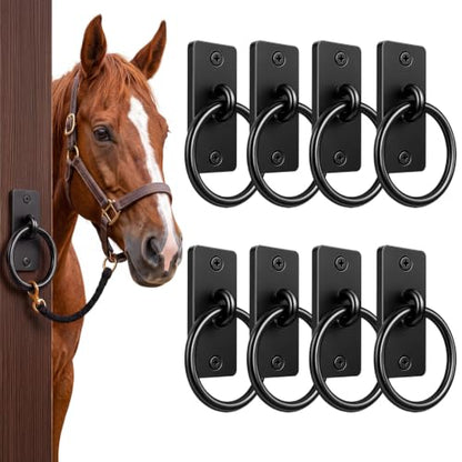 Fumete 8 Pcs Horse Tie Rings, Solid Steel Cross Tie Rings with Screws & Expansion Anchors, Wall Mount for Barn Stall Fence Concrete Trailer Grooming, Cross Tying & Tethering, Black (Square) - style: Square