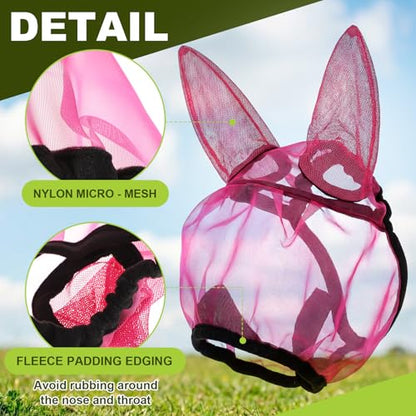 1 Pcs Mini Donkey Fly Mask with Ear Protection, Rose Red - size: Mini Donkey