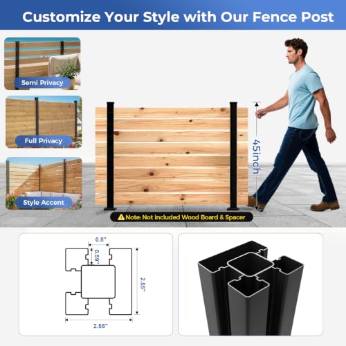 2 Pack 45" Heavy Duty Aluminium Fence Post, No Dig Metal Post for Outdoor Privacy Fence Panels, Compatible with Wood Slats and Composite Boards for Patio, Backyard & Garden (2 Pack) - color: 45 inch Post-2pcs