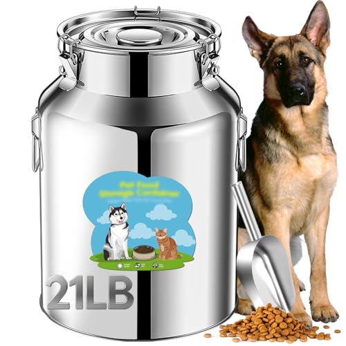 Newget 21lb Stainless Steel Dog Food Storage Container with Scoop - size: 21 lb