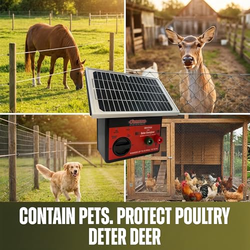 O’Briens 0.71 Joule Solar Electric Fence Charger | Adjustable Power Dial | Powers Up to 28 Miles or 95 Acres | Solar-Powered Energizer with LED Indicator, Fence & Ground Leads, Rechargeable Battery