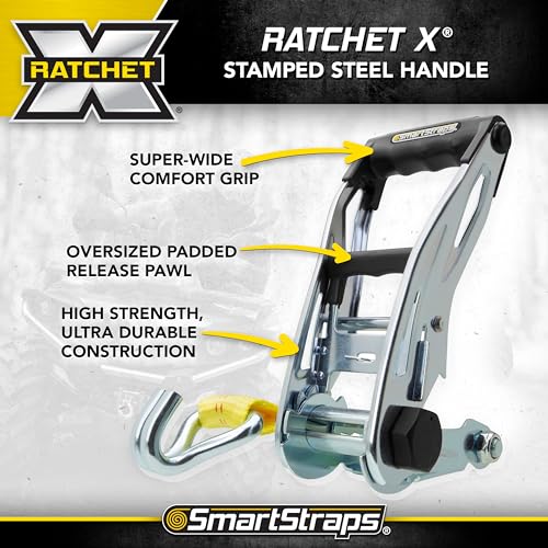 SmartStraps 30 ft. Yellow Ratchet X Tie Down Strap with 3,333 lb. Safe Work Load - 1 pack 167 - size: 30' 10000 lb