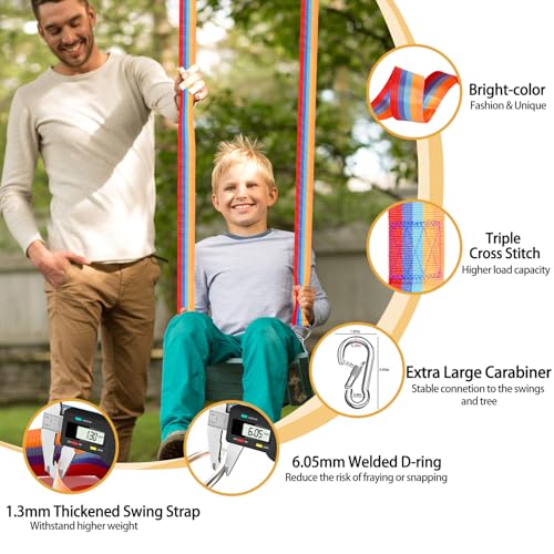 Safe Tree Swing Hanging Straps Kit, 3FT/10FT/15FT/20FT, Heavy Duty Holds 5500LBS Extra Long Adjustable Tree Swing Straps, Easy & Fast Way to Hang Any Swing or Hammock(15 FT) - color: Rainbow, size: 15FT