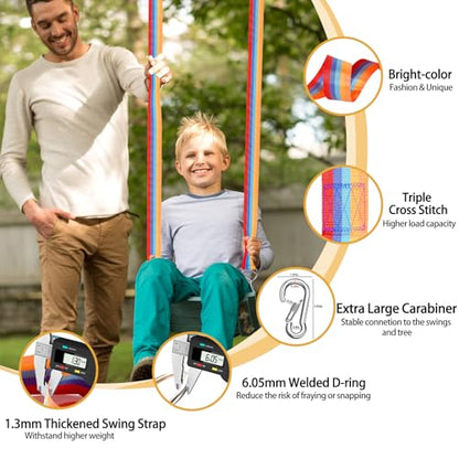Safe Tree Swing Hanging Straps Kit, 3FT/10FT/15FT/20FT, Heavy Duty Holds 5500LBS Extra Long Adjustable Tree Swing Straps, Easy & Fast Way to Hang Any Swing or Hammock(15 FT) - color: Rainbow, size: 15FT
