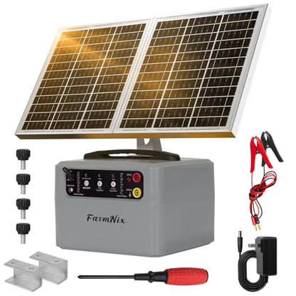 6-12KV Adjustable Output 30 Miles 1.5J Solar Electric Fence Charger | SEF-02, High-Efficiency 15W Solar Panel for Livestock, Farms & Remote Pastures, 12V 7Ah Battery, 24H Uninterrupted Protection - color: Gray