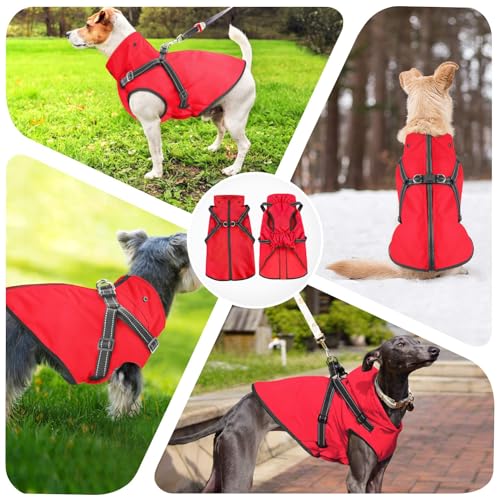 Dog Raincoat Waterproof Dog Hoodie Reflective Dog Raincoat Hooded Adjustable Rain Jacket for Small Medium Large Dogs Puppies (Red, L) - color: Red, size: L
