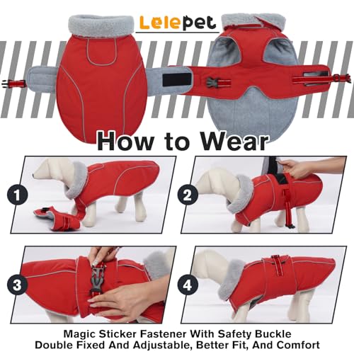Lelepet Dog Coat Waterproof Dog Jacket Fleece Vest with Adjustable Buckle - color: Red, size: S