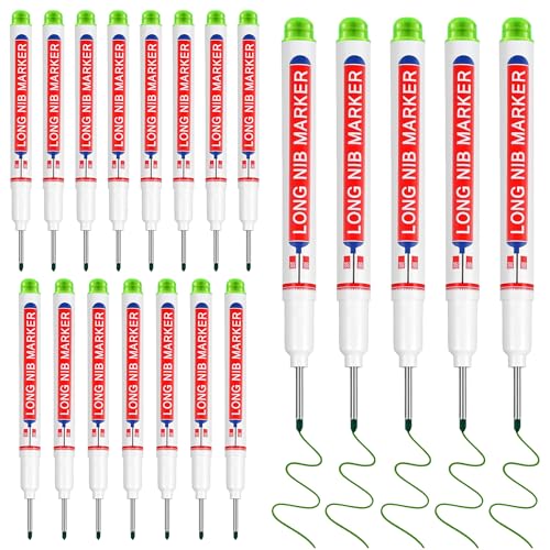 20 Pcs 20mm Long Nib Marker Long Head Deep Hole Marker Pens Deep Reach Permanent Paint Markers Marking Pen for Metal Drilling Construction Carpenter（Green） - color: Green
